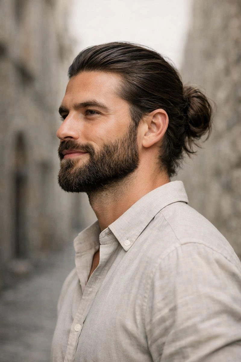 Classic Low Bun with Full Natural Beard