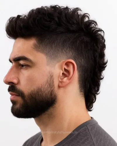Curly faux hawk fade for men