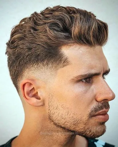 Curly slick back with low fade