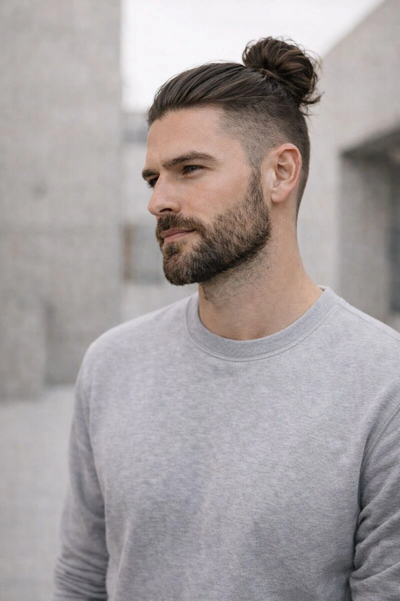 High Bun with Faded Beard