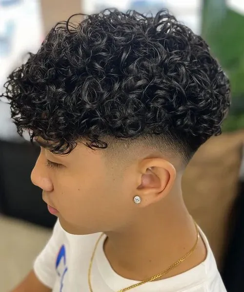 Mid Fade with Curly Top