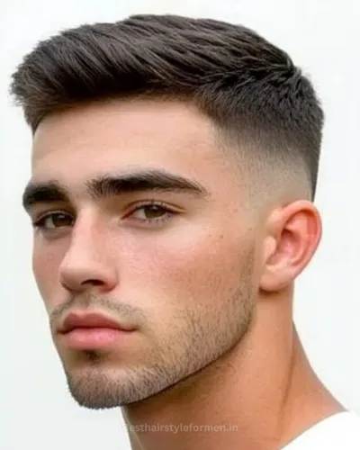 Mid skin fade comb over for round face
