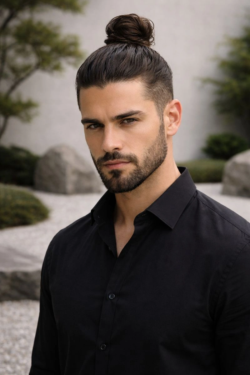 Samurai Inspired Bun with Sharp Beard