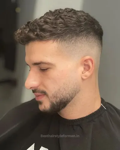 Short curly fade haircut for men