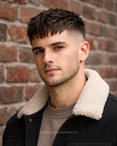 Short textured quiff for round face