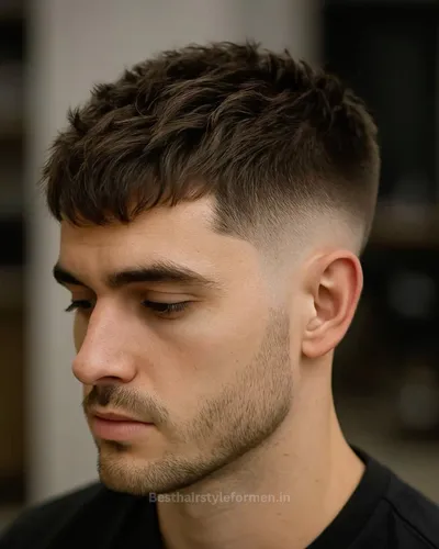 Textured crop top fade for oval face