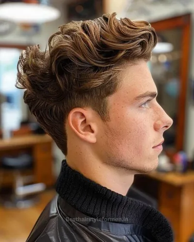 Wavy pompadour haircut for thick hair