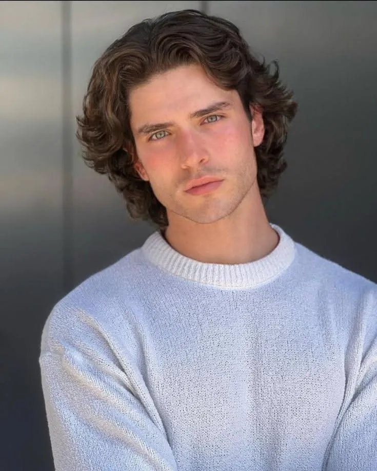 fluffy shoulder length curly hair for men