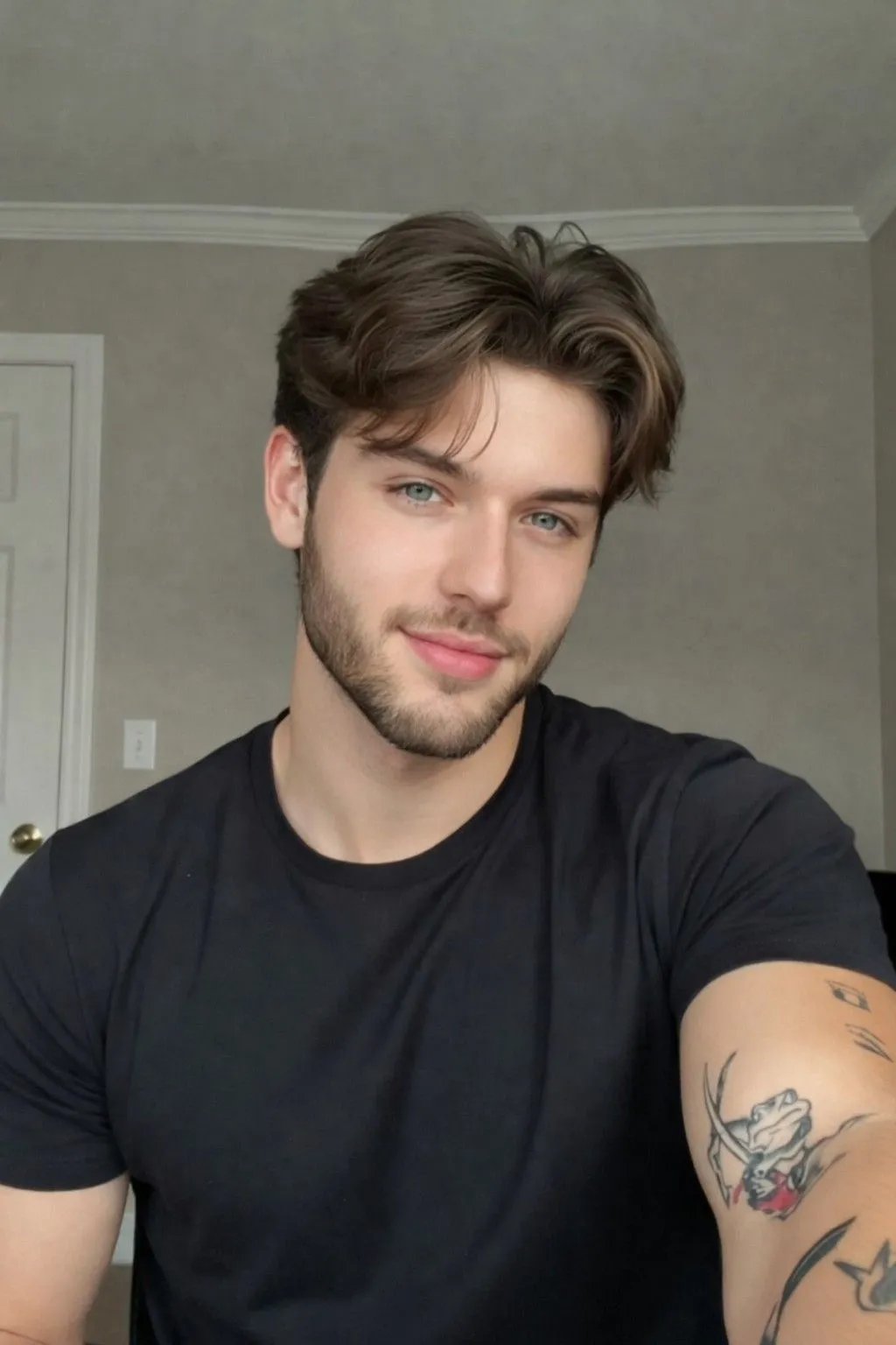 medium curtain bangs hairstyle for men