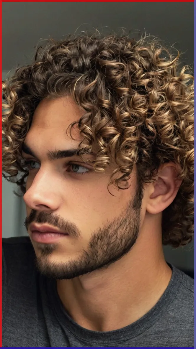 highlighted long curly hair for men
