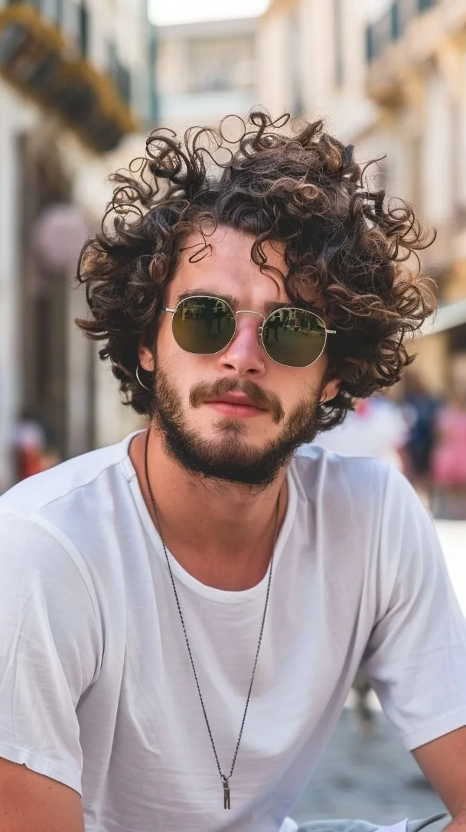 long curly hair styled for men