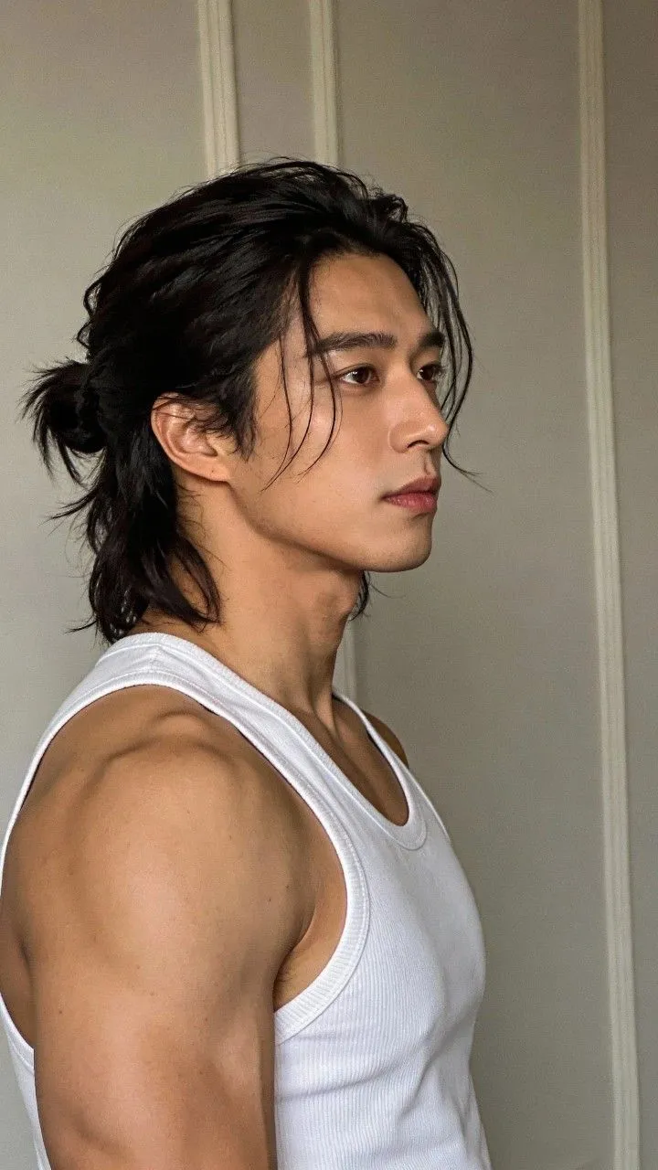 long straight hair tied back for men