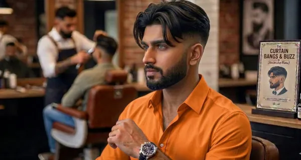 low fade medium length wavy hairstyle indian men casual