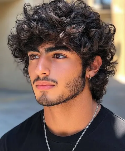 medium messy curly hairstyle for men