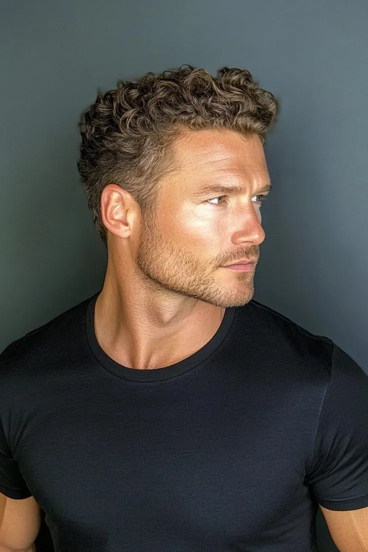 medium messy wavy curly hair with suit for men