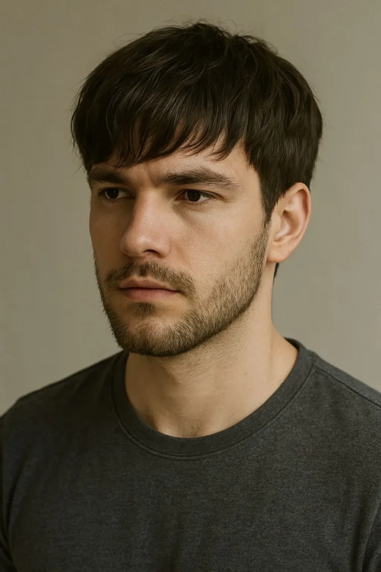 Medium-length straight hair fringe for men