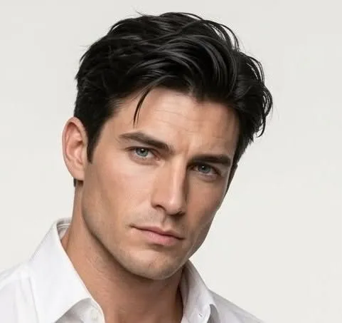 medium straight pushed back hairstyle for men