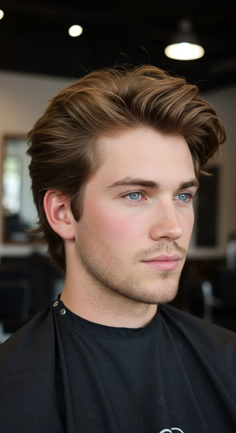 medium straight swept back hairstyle for men