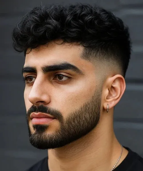 curly top skin fade hairstyle indian men round face