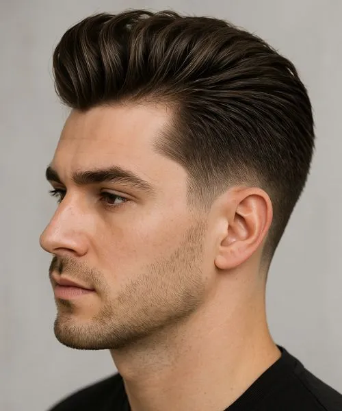 pompadour fade hairstyle round face indian men 2026
