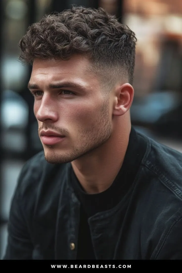 messy curly hair casual summer for men