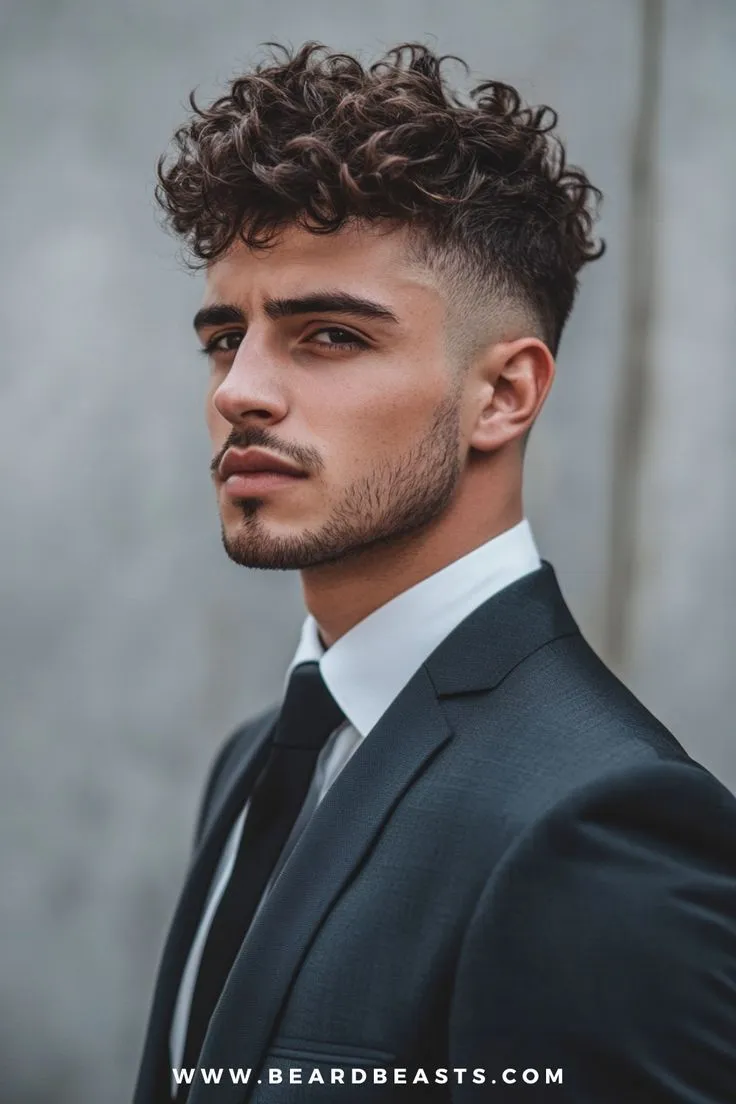 messy curly hair smart casual for men