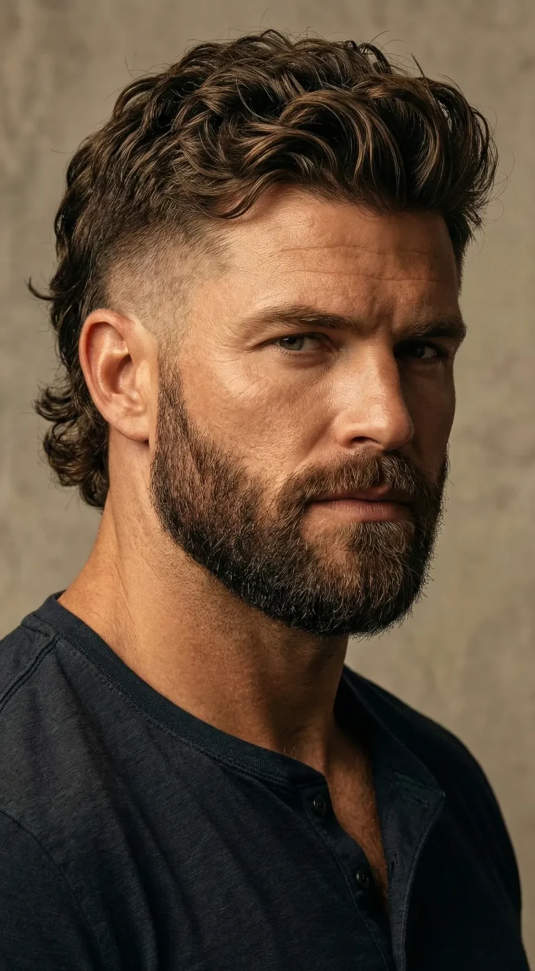Messy curly mullet fade for men