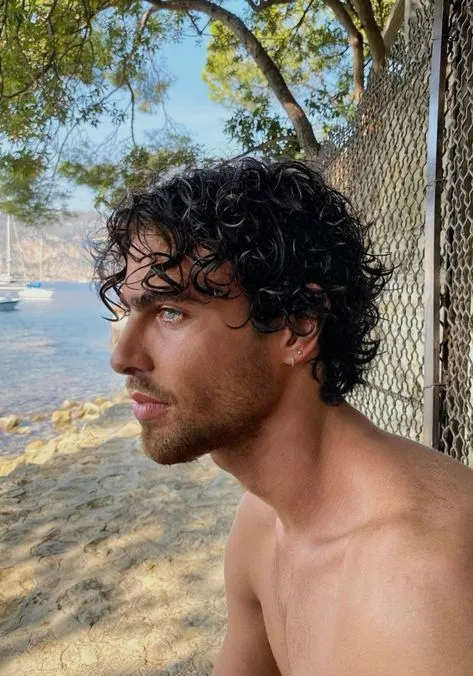 messy curly wavy beach hair for men
