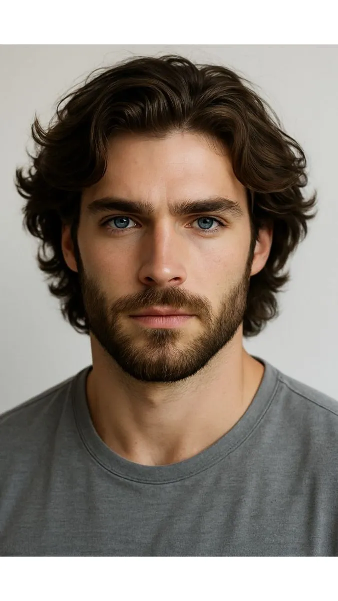 Long Hairstyles 51 messy dark wavy long hair with beard for men