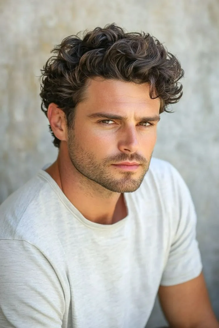 Hairstyle Images for Men 19 messy medium wavy curly hair men