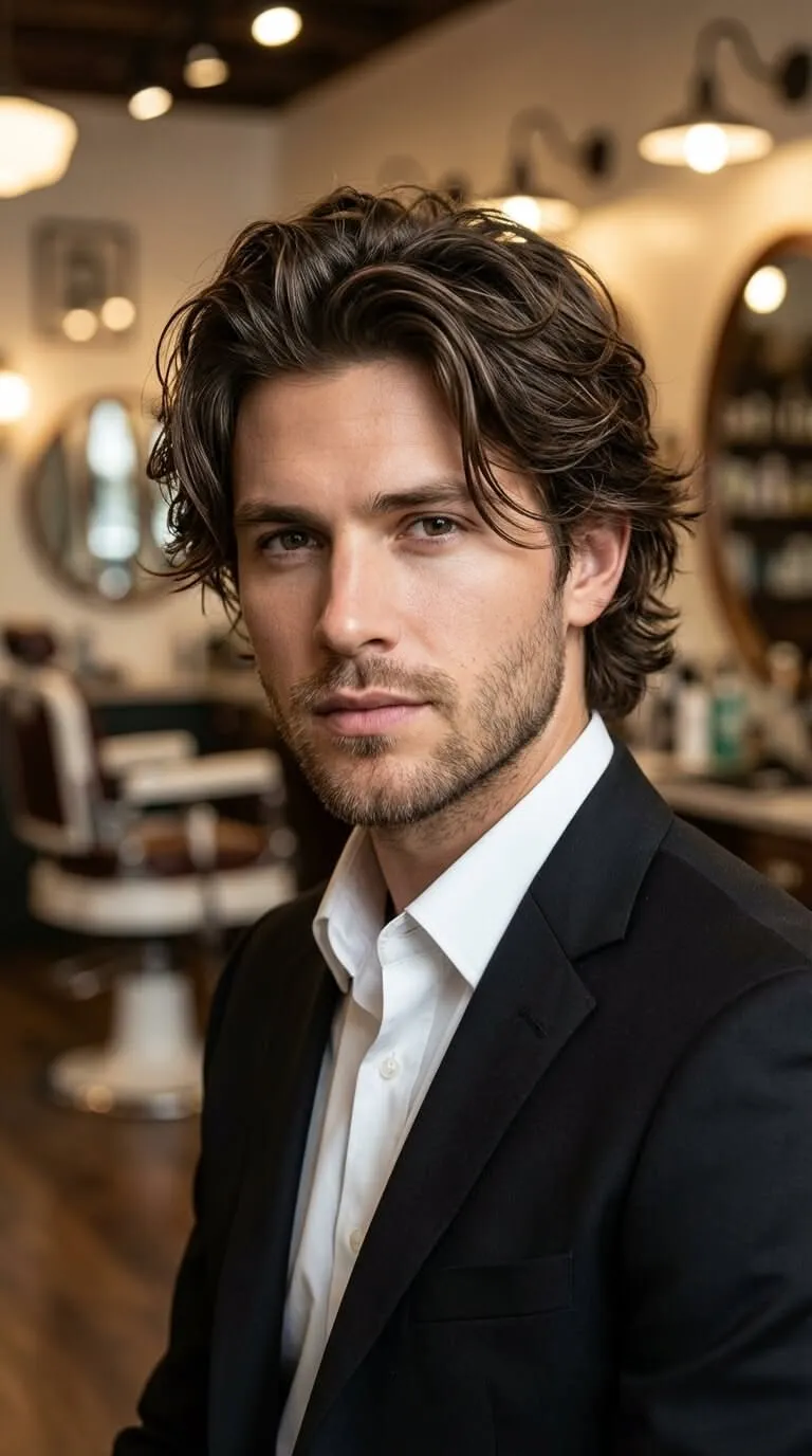 Long Hairstyles 46 messy wavy long hair with suit for men