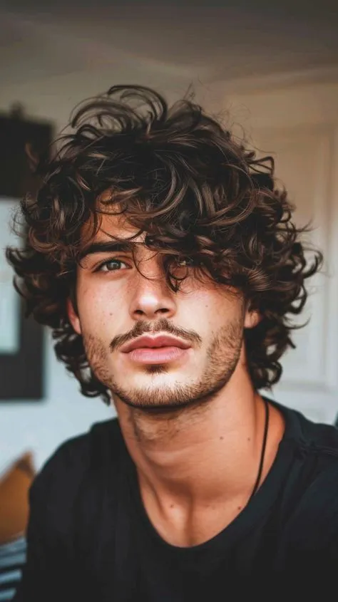 short curly fade profile casual for men