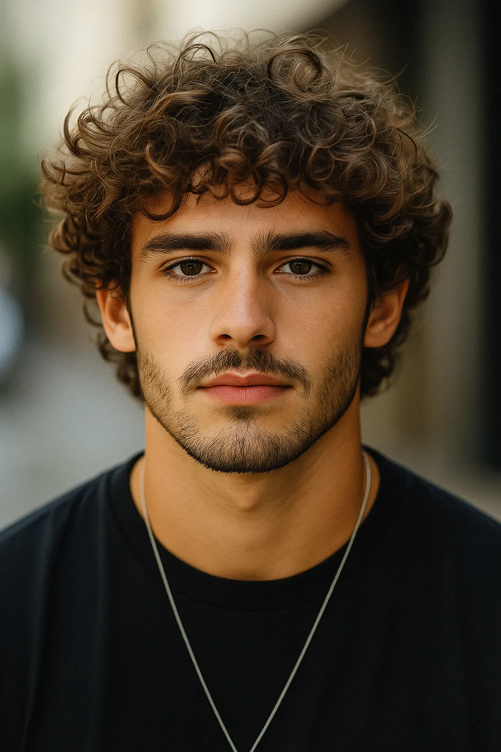 short curly fade side view for men