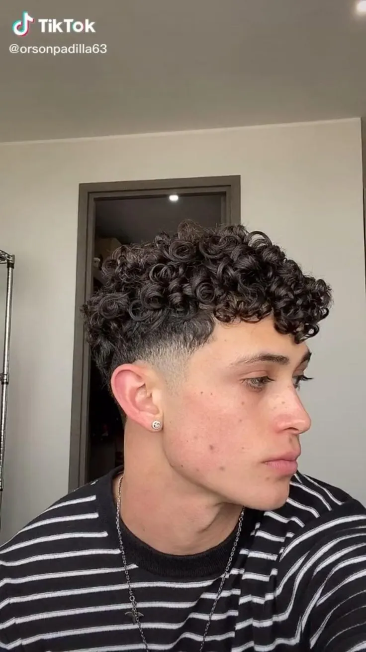 short curly hair with drop fade for men
