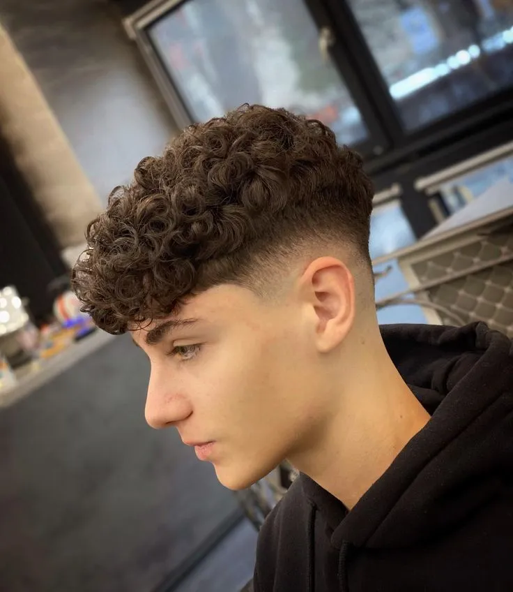 short curly hair fade worn down for men