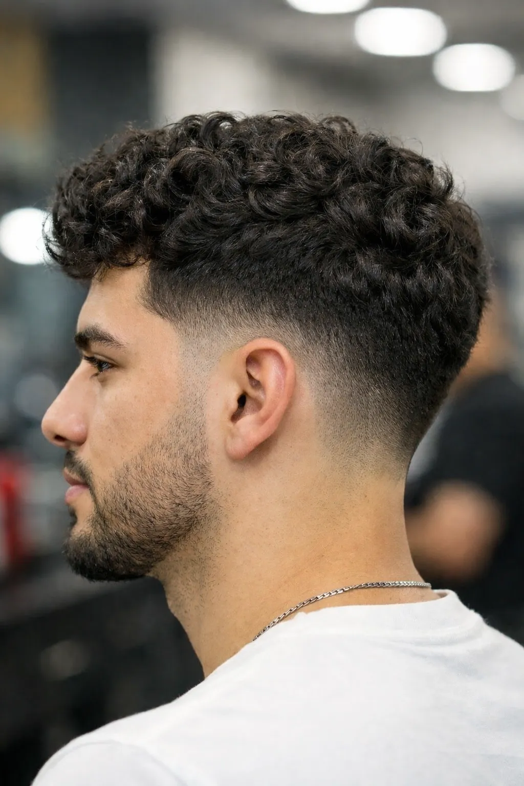 short curly hair with fade for men