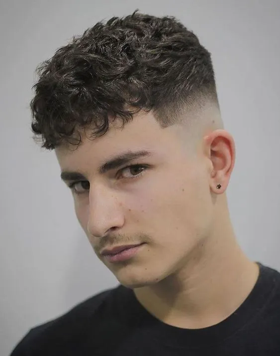 short curly hair fade side profile for men