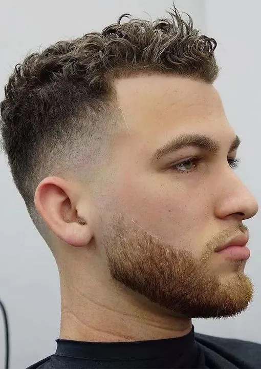 short curly hair with skin fade for men