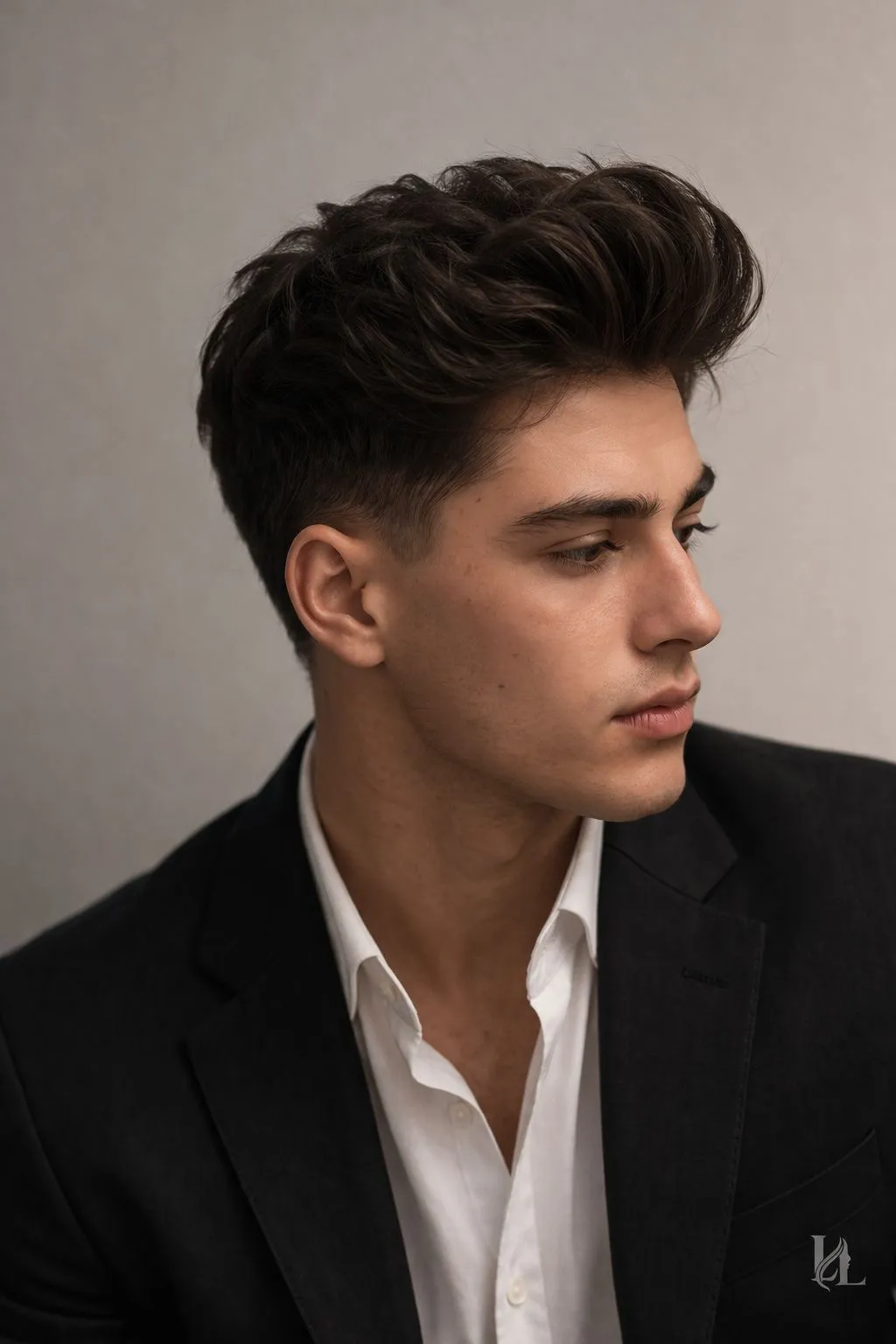 short straight faded pushed back hair for men