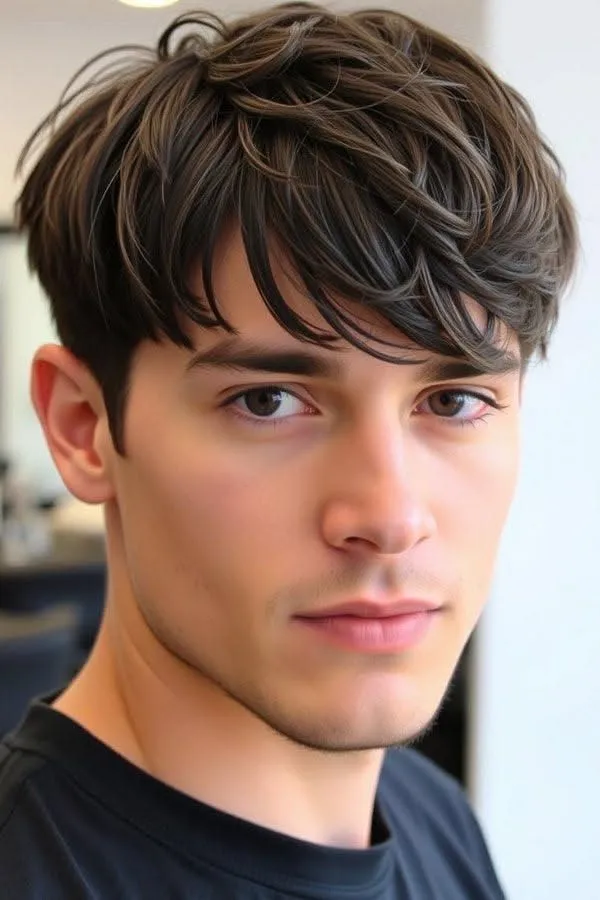 short straight hair fade with side part for men