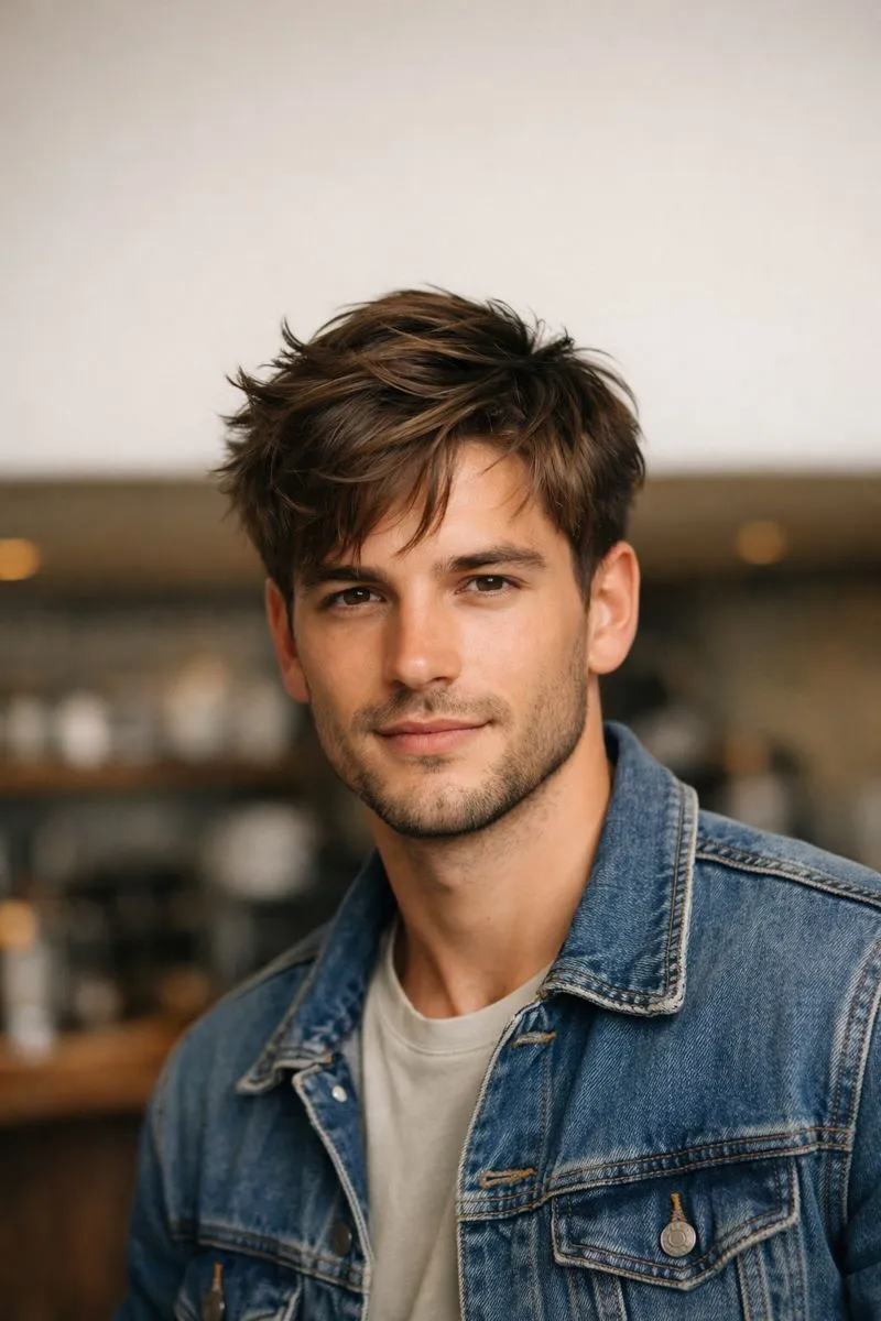 short straight hair fringe for men