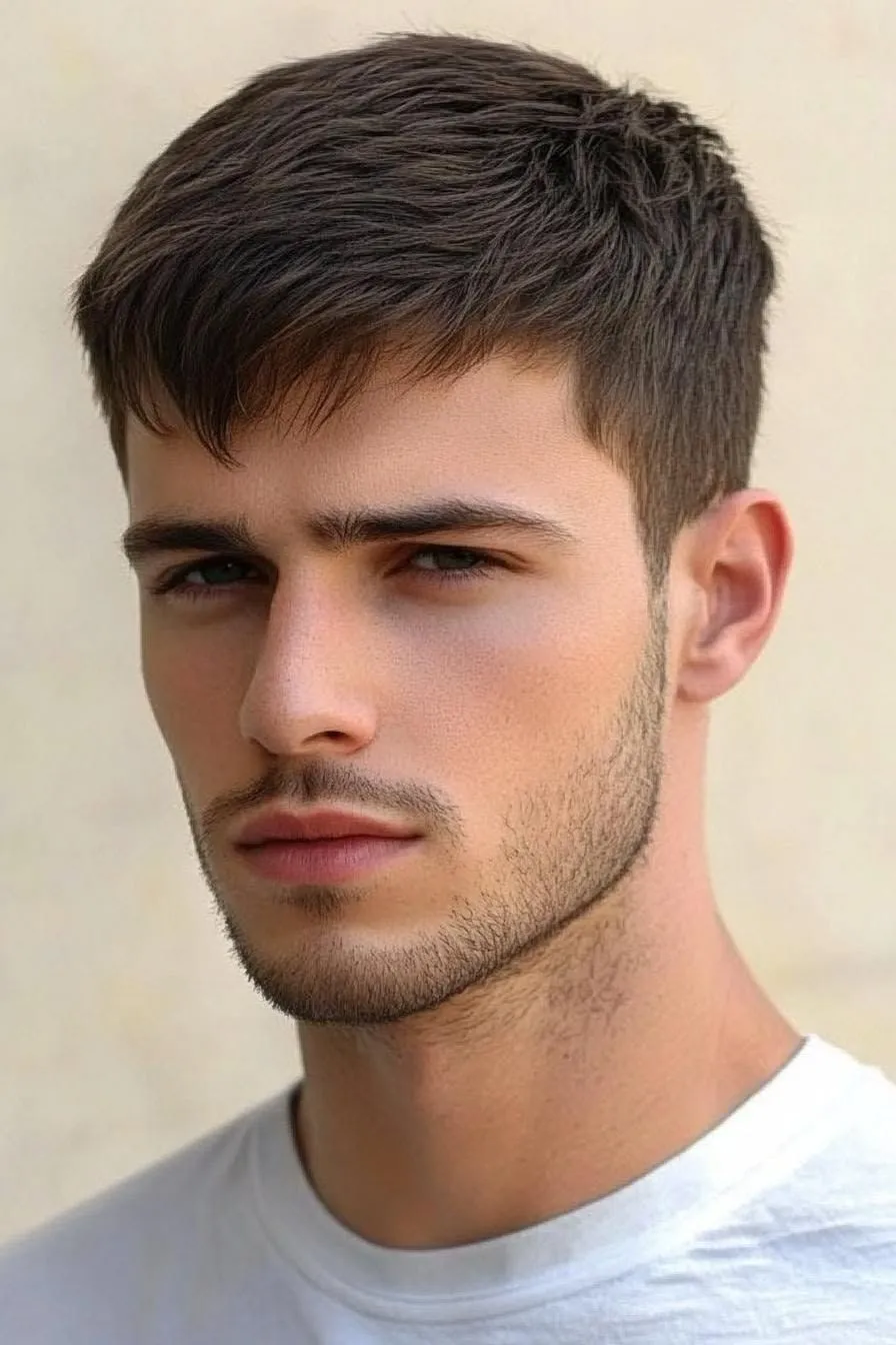 short textured straight hair fringe for men style 2