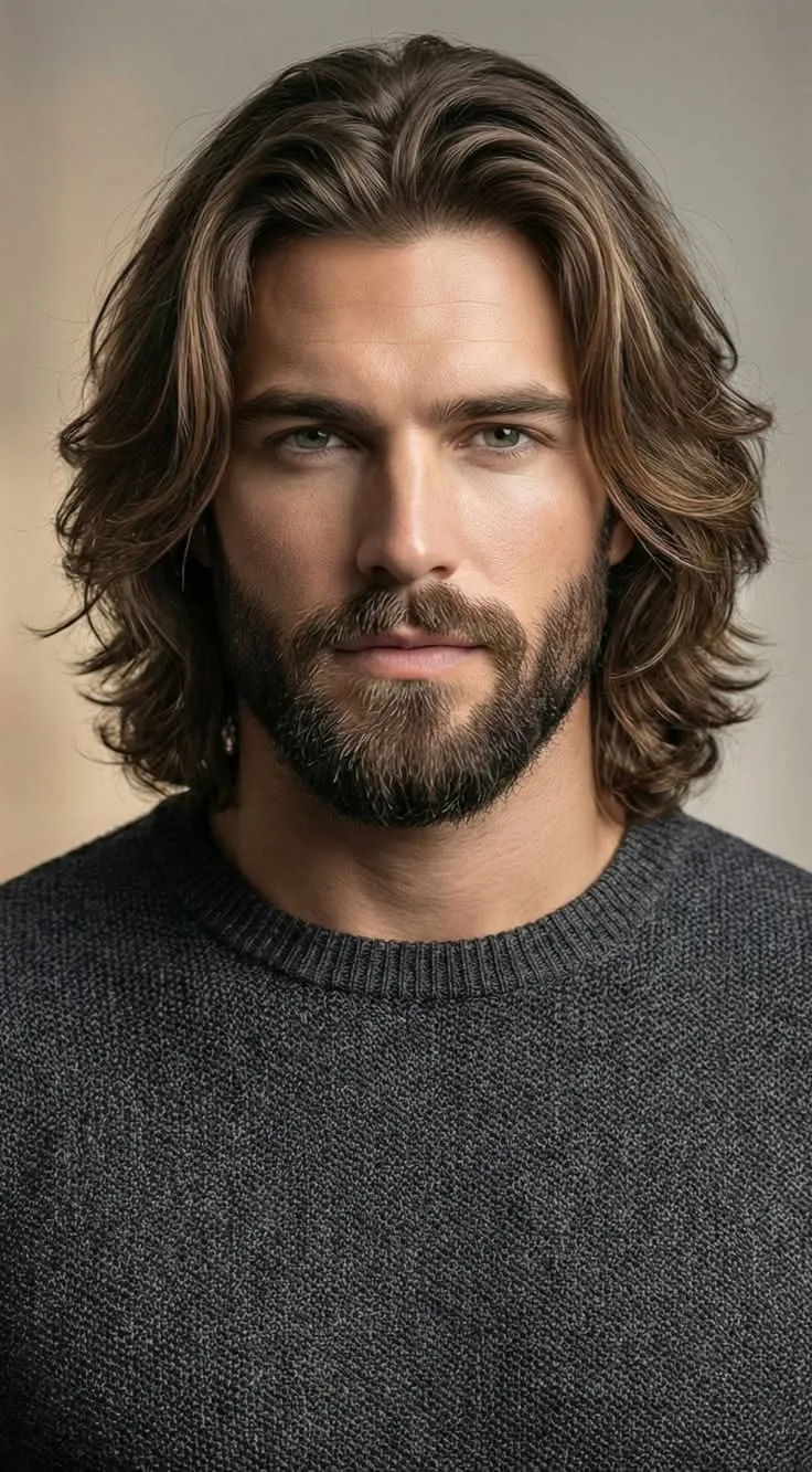 shoulder length wavy layered beard layered hairstyles for men