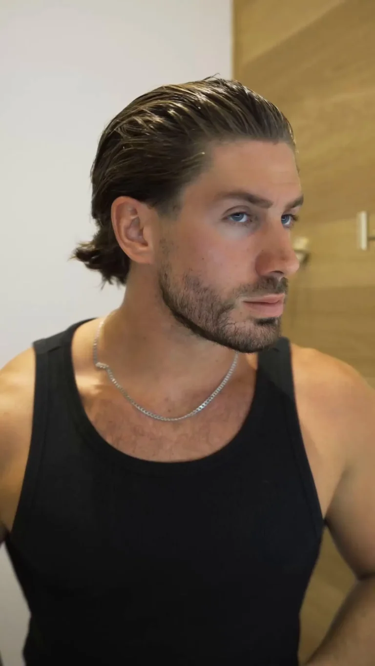 Slicked back wet long hair for men