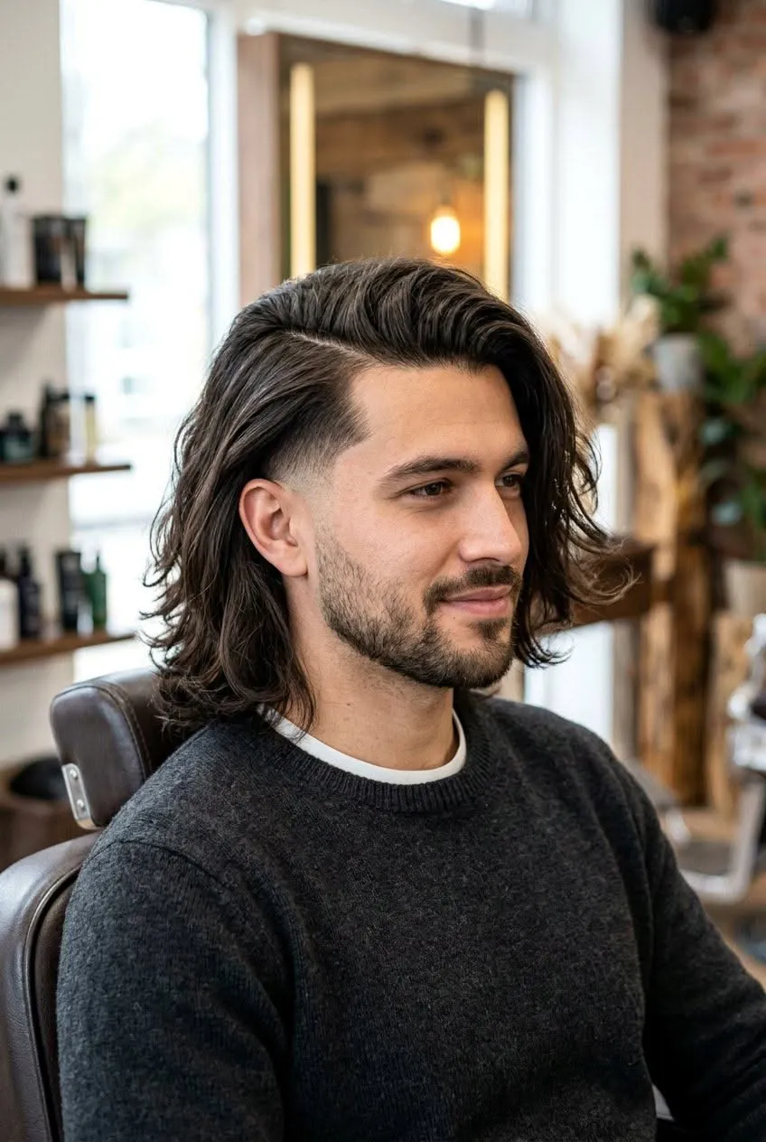 Long Hairstyles 70 straight long hair side part fade for men
