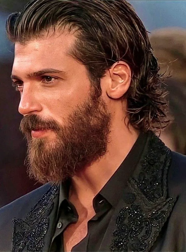 Long Hairstyles 76 swept back wavy mullet with beard for men