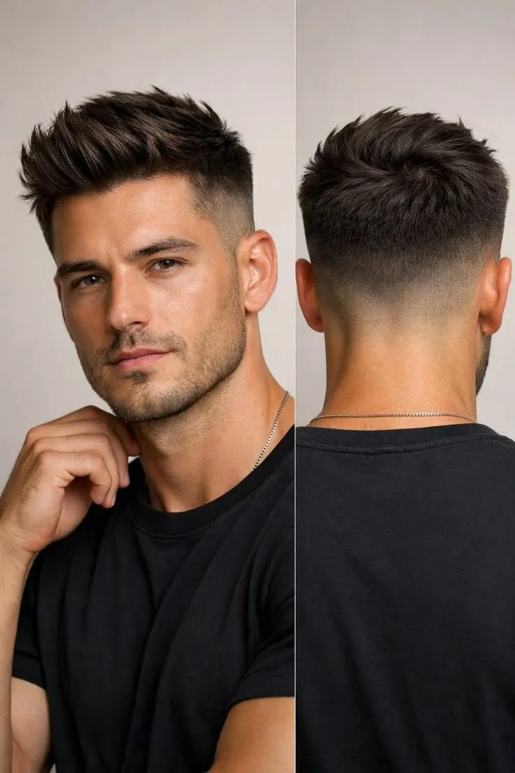 textured short straight fringe with fade for men