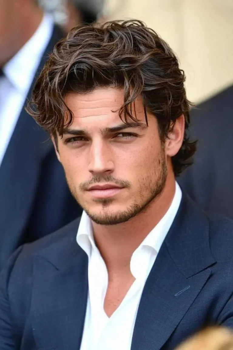 Thick dark wavy long hair for men — reference 2