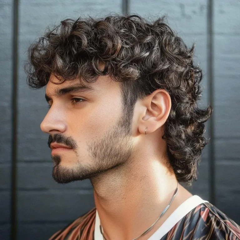 Thick long curly hair selfie for men