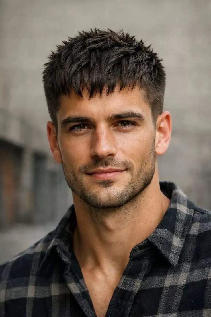 thick straight short swept hair for men
